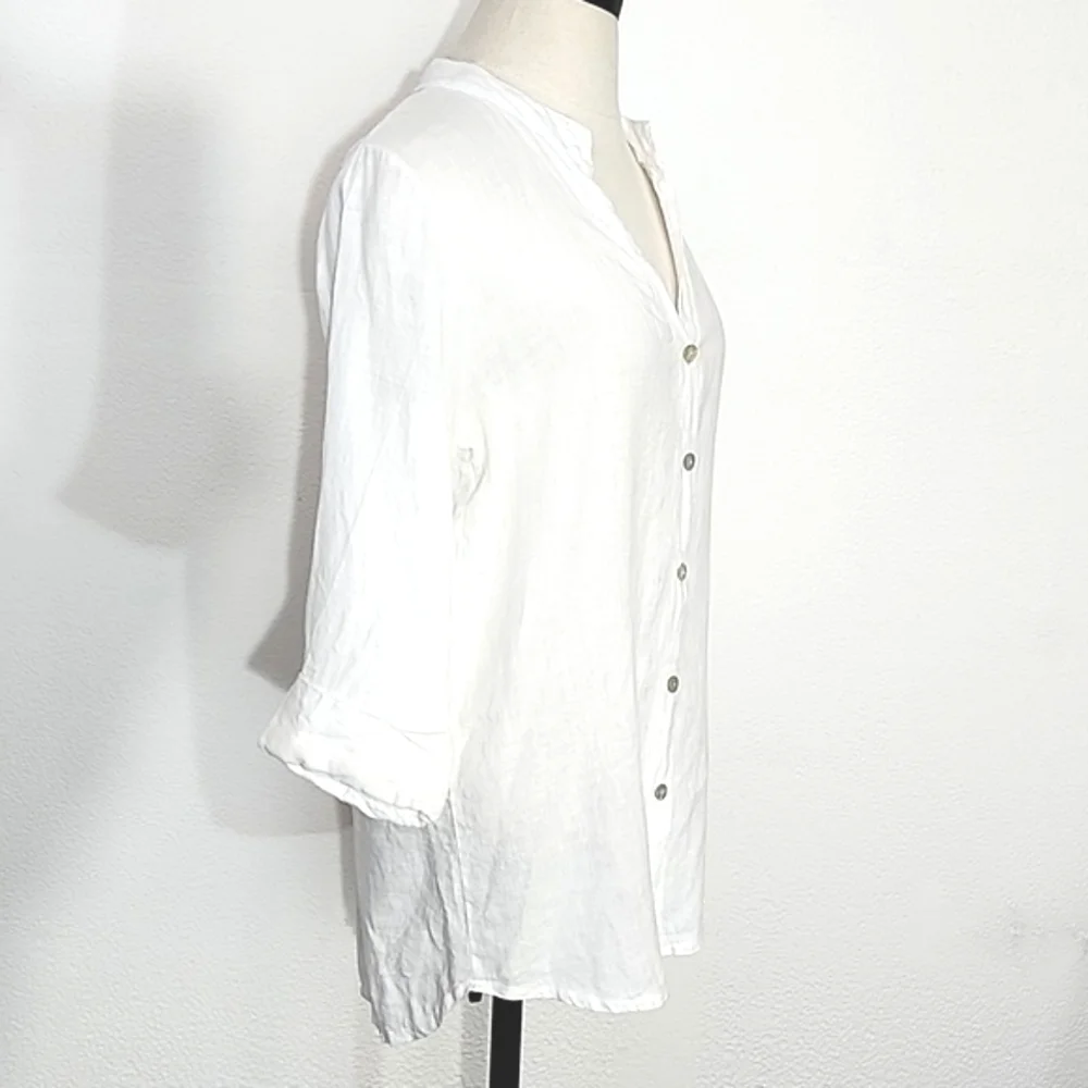 Lungo L'arno Shirt 100% Linen Mother Of Pearl Buttons Long Sleeves White Size L - Picture 4 of 12